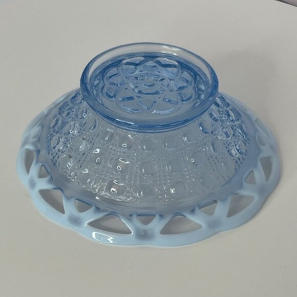 Vintage Imperial Glass Open Lace Edge Button & Sugar Katy Blue Opalescent Dish - Picture 9 of 9